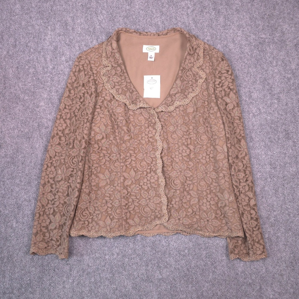 Talbots Lace Blouse Jacket Women 16 Brown Metallic Floral Formal Evening Shimmer